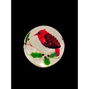 Frosted light up orb with hand painted cardinal and holly